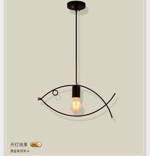 北歐簡約復古服裝店創意個性小魚吊燈吧台餐廳鐵藝單三頭幾何燈具