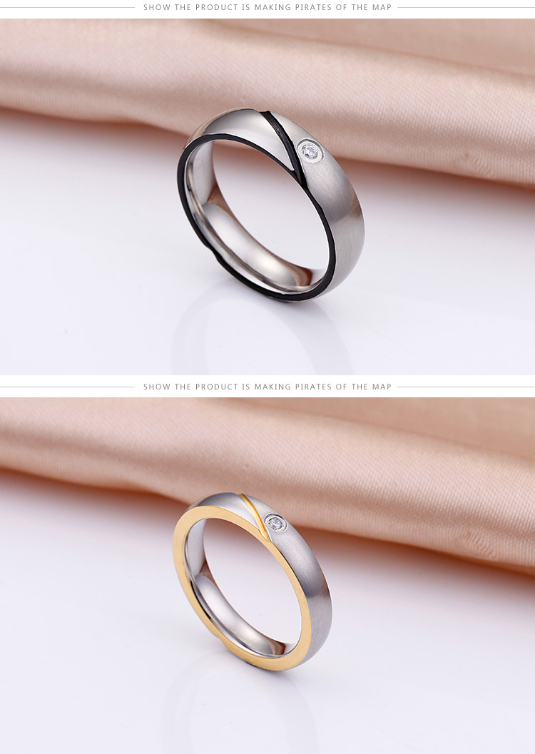 Couple Gender European And American Fashion Gold Epoxy Resin Single Zircon Frosted Coexist Ring Stainless Steel Jewelry