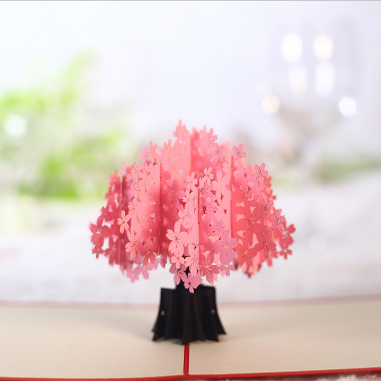 Manufacturers supply 3D Three-dimensional greeting cards romantic Cherry tree cherry blossoms 3D paper carving cherry blossoms originality Postcard festival