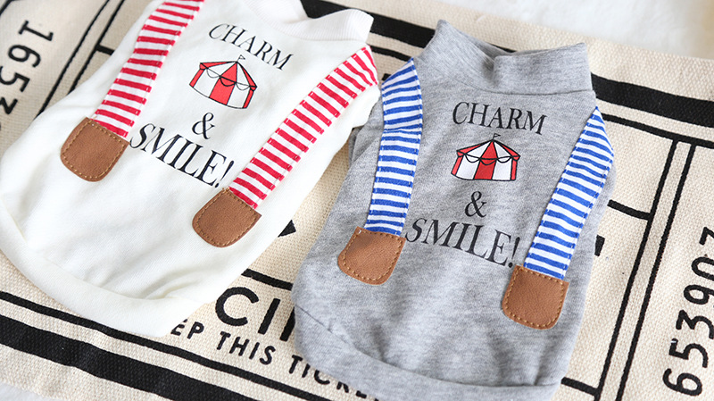 条纹假背带印花卫衣