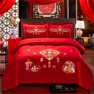 婚庆被子全棉刺绣冬被加厚被芯大红喜被绣花结婚棉被芯春秋被批发