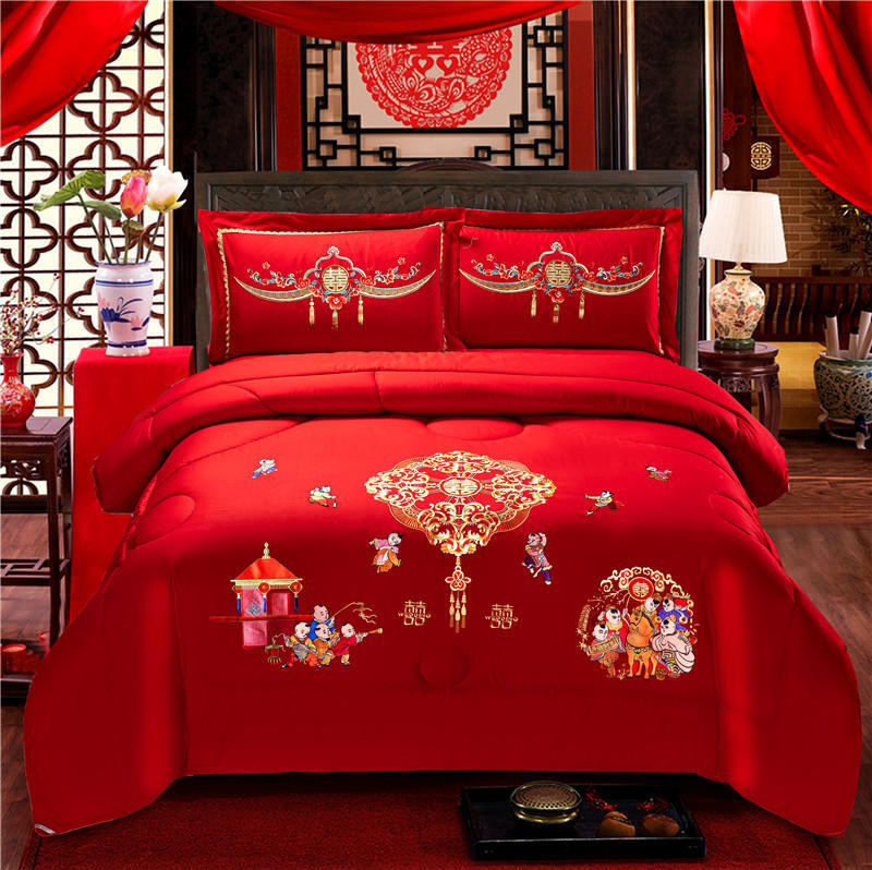 婚庆被子全棉刺绣冬被加厚被芯大红喜被绣花结婚棉被芯春秋被批发