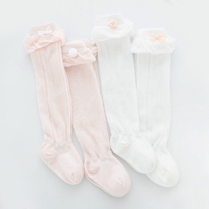 Calcetines de bebé de algodón fino de seda de hielo de malla de verano 0-1-3 años de edad transpirable niña arco bebé largo anti-mosquito Calcetines