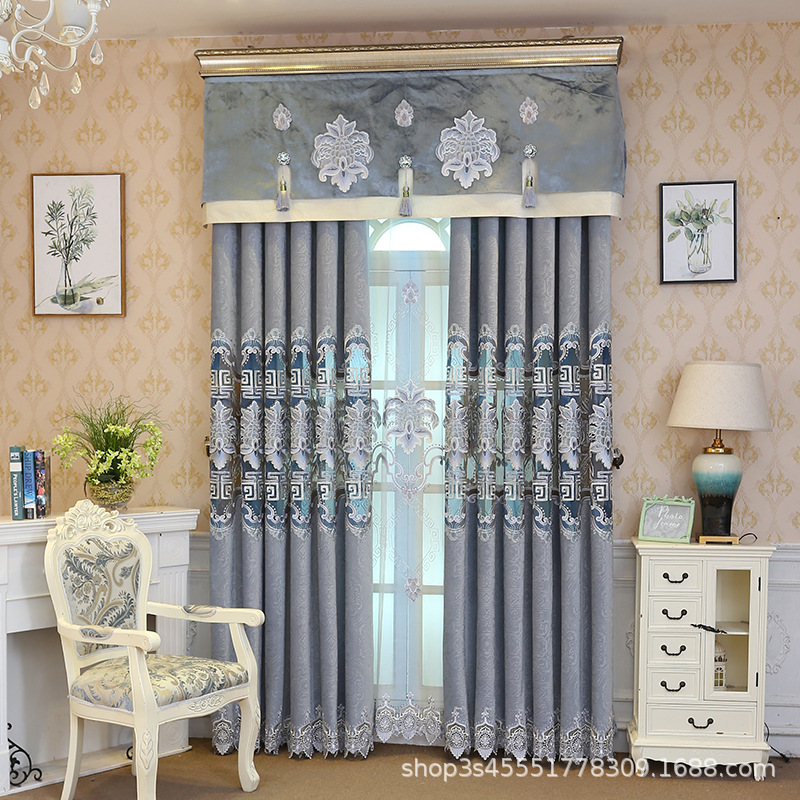 Embossing Hollow Embroidery Flannel European-style living room Bedroom curtains Window screening Soluble embroidery curtain cloth