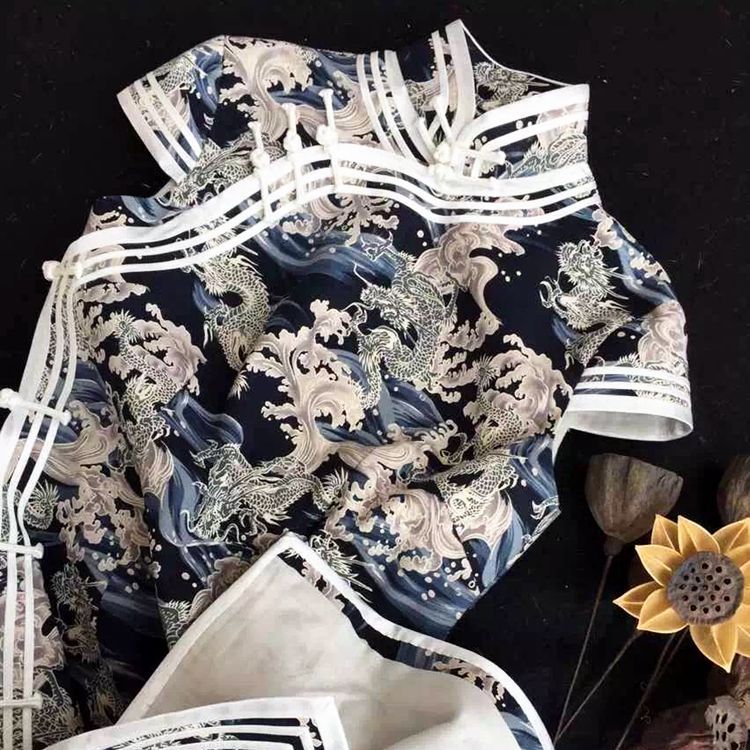 中国龙棉布烫金活性印花日式和风系列民族风面料