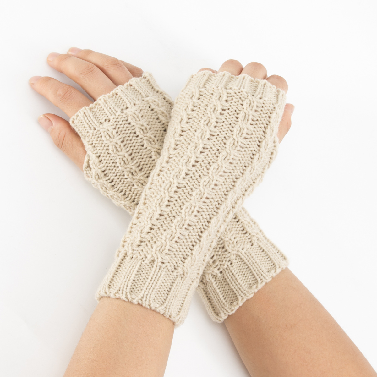 Gants de poignet torsadés en pâte frite Automne et hiver Nouvelle laine tricotée chaude Hommes et femmes Manches courtes ouvertes pour le ski_voghion.com