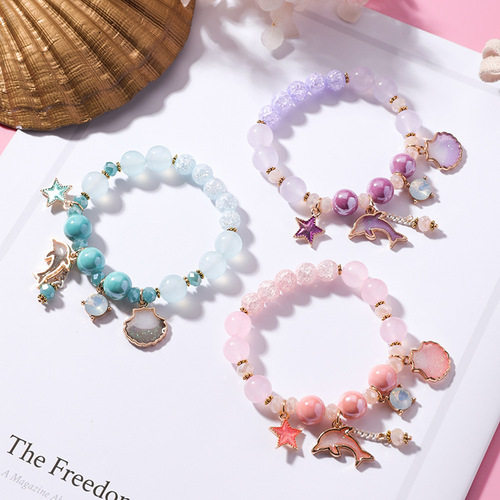 dolphin conch crystal bracelet for women girls fashion wind powder popcorn crystal series of small and pure and fresh hand act the role of women