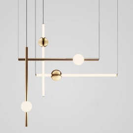 简约现代创意艺术横竖线条吊灯北欧金属发光球设计师餐厅极简吊灯