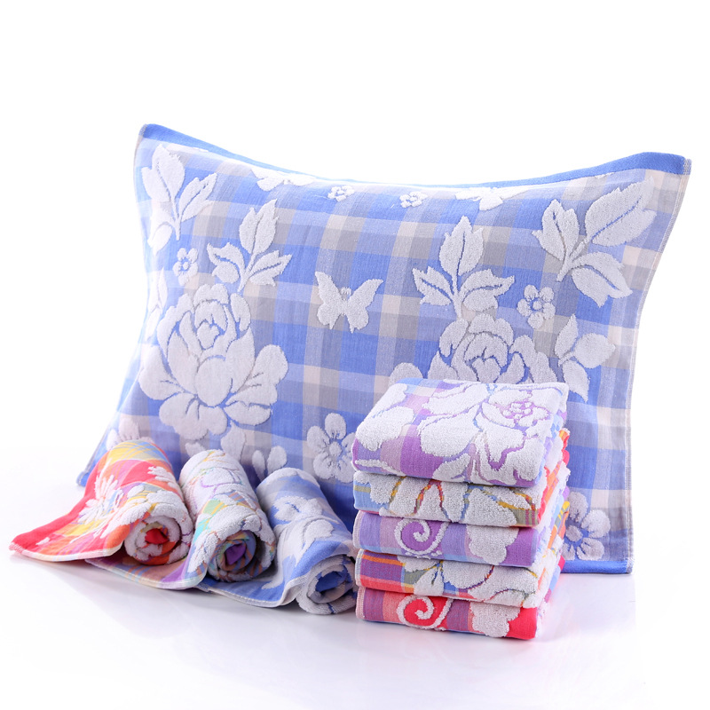 厂家直销纯棉加厚无捻提花枕巾日用品货源超市加工定制吊牌枕巾