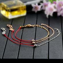 七夕飾品中國風單鑽半鏈細紅繩手鏈 復古鈦鋼紅繩編織鏈情侶禮物