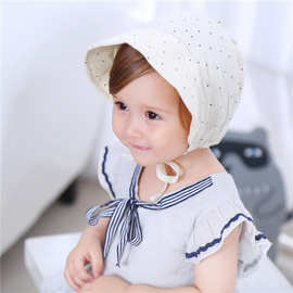 韩版新生婴儿帽子点点百搭公主蕾丝透气遮阳胎帽系带女童宝宝帽子