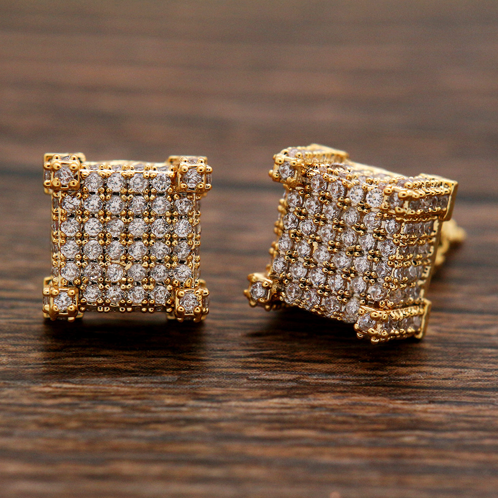 Hip Hop Zircon Stud Earrings Gold-plated...