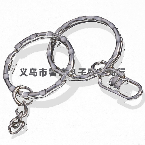 Yiwu small commodity creative doll accessories metal flat ring key chain with chain key ring wholesale