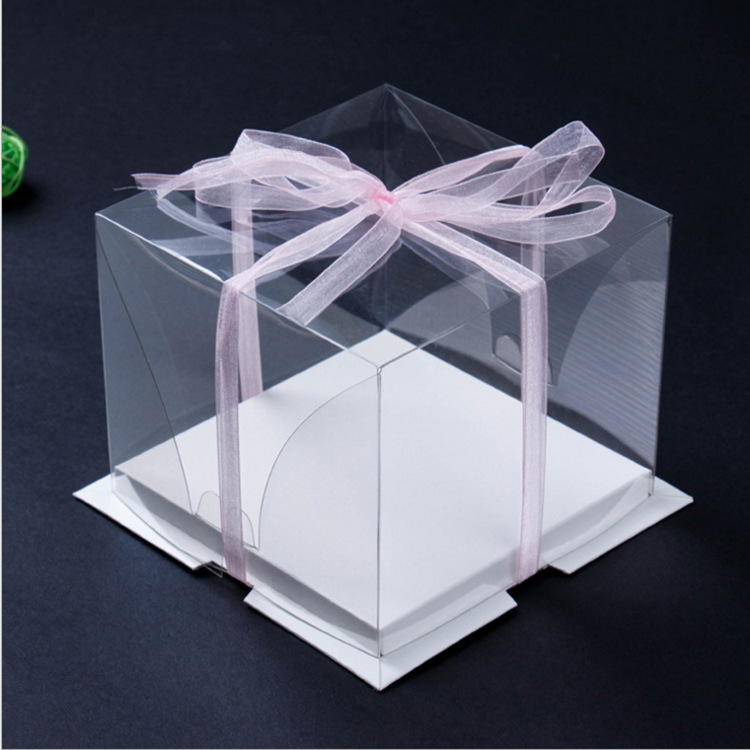 Caja de pastel transparente de alta calidad perezoso dos en uno 4/6/8/10 pulgadas caja de regalo de embalaje para hornear de una sola capa doble