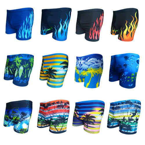 New style swimming trunks for men with boxer print, plus size hot spring beach trunks, fashionable men's swimwear, professional swimming trunks wholesale