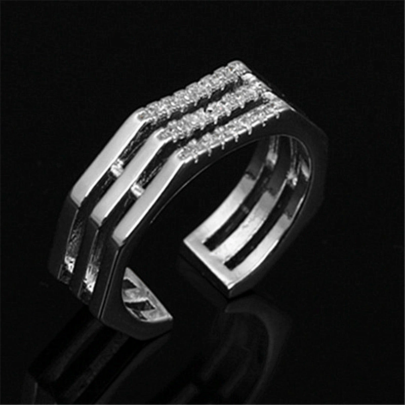 Европейское и американское модное серебряное кольцо с индивидуальным креативным властным принтом, трехстрочное инкрустированное кольцо, трансграничное кольцо