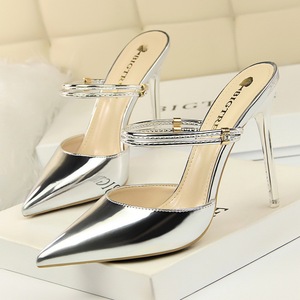 metal Stiletto High Heel sexy thin shallow mouth pointed diamond 