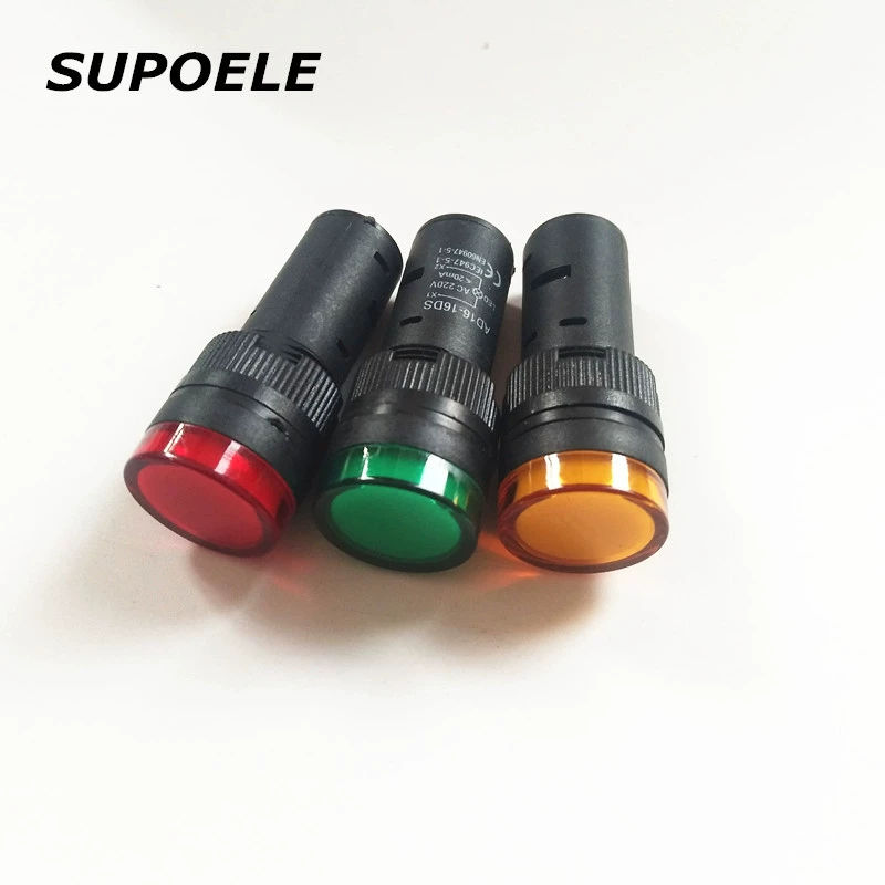Прямая поставка с завода высокая яркость красный зеленый желтый синий белый 220 В 120 В 24 В 12 В светодиодная сигнальная лампа 16 мм
