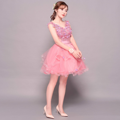 Performance dress pompous skirt solo stage color yarn performance dress evening art examination performance short girl