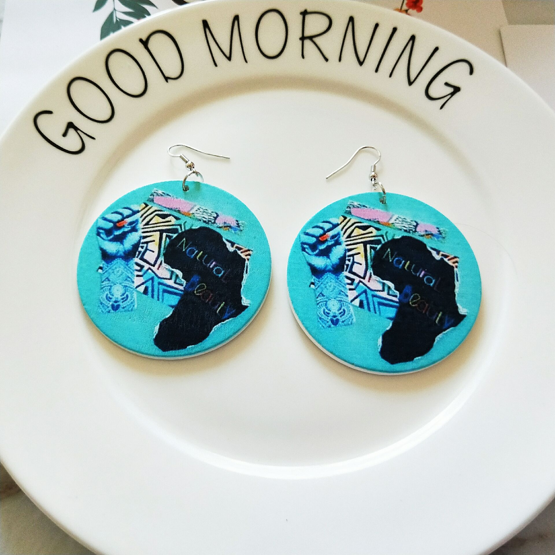 Fashion Printing Round Wooden Earrings Wholesale display picture 3