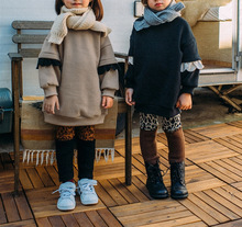 冬装韩版童装潮款 女童宝宝韩范时髦抓绒保暖卫衣长款裙衫