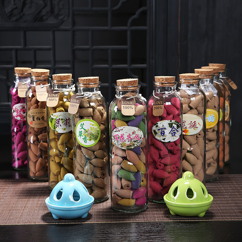 宝塔香倒流香粒檀香佛香天然香薰居室流烟沉香家用熏香玻璃瓶装