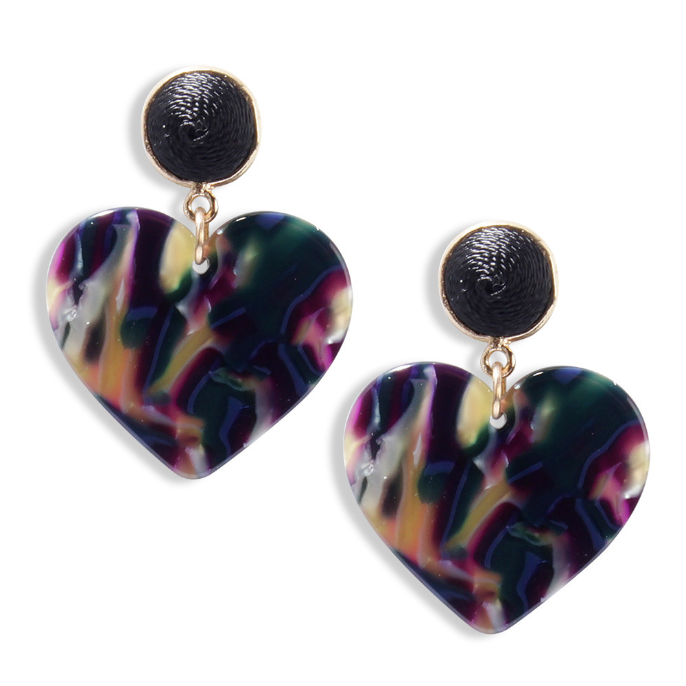 Retro Contrast Color Heart-shaped Acrylic Earrings display picture 3