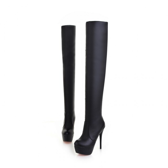 Hot night club knee high boots thin heel waterproof platform Soft Leather Size Women’s Boots