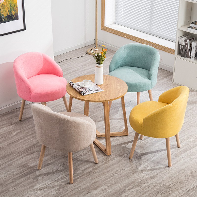 Solid Wood Fabric Balcony Table and Chair Combination Leisure Chair Bedroom Chair Courtyard Table and Chair Dining Chair Modern Simple Chair Creative