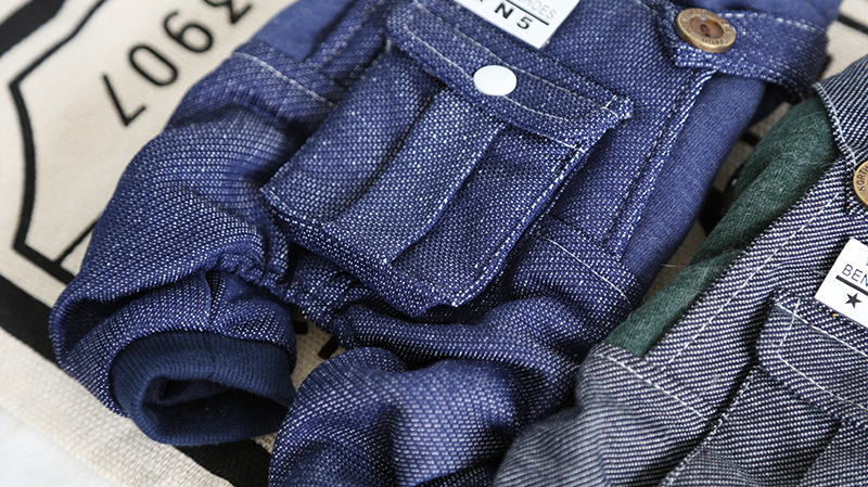 单口袋牛仔背带四脚衣