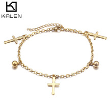 钛钢十字架脚链女时尚新款钢珠脚饰欧美简约饰品厂家现货代发