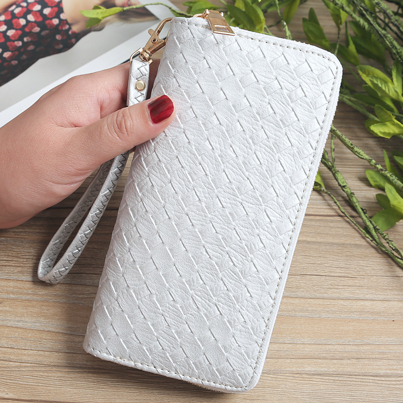 72g Weight Polyester Lining Material Zipper Closure Type Business Occasion Pu Leather Material Solid Color Pattern Unisex Gender Square Shape Khaki, Rose Red, Pink, Purple, Blue, Silver, Bronze, Black Color Korean Woven Pattern Wallet 5