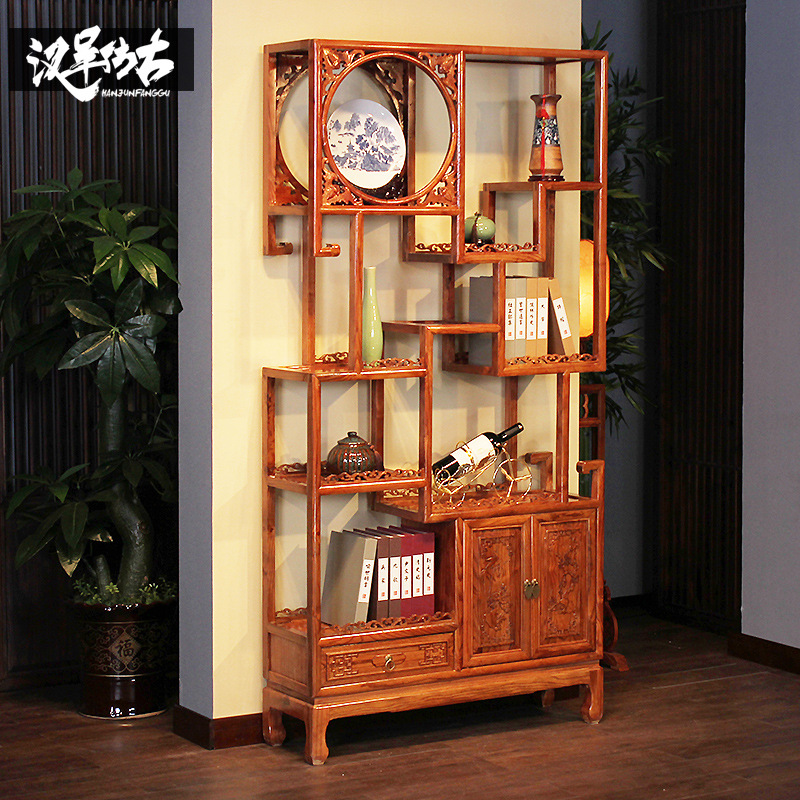 Shelf solid wood Treasure House Chinese antique furniture Elm Tea Exhibition Showcase a living room partition Shelf
