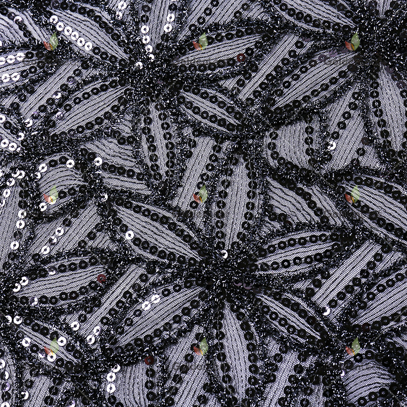 欧美风重工蕾丝刺绣 金片手工米珠子亮片布料 叶子珠片绣花面料