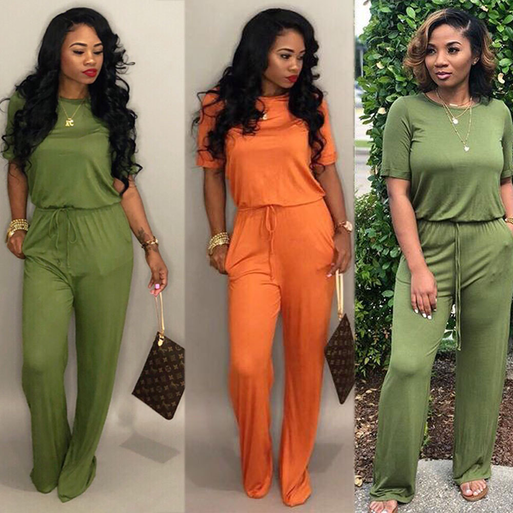 Ld8139 European and American women's clothes Amazon eBay hot selling loose bandage solid color Jumpsuit in two colors