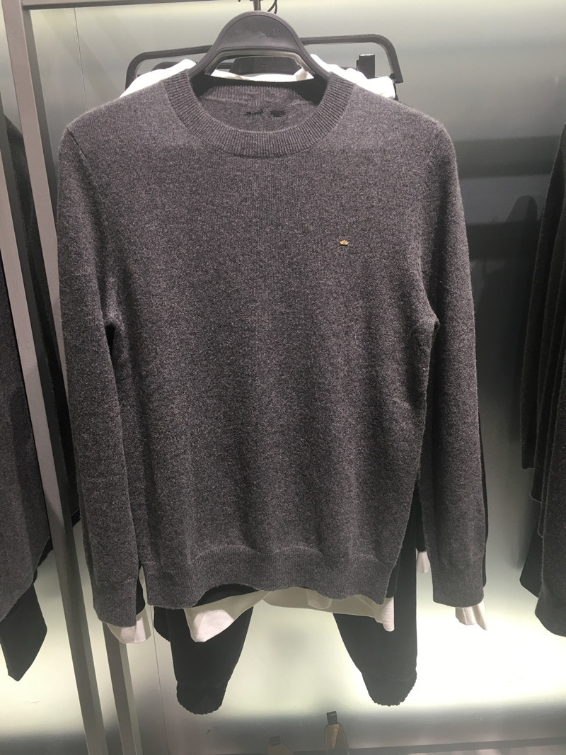 现货发售 2018年冬季新款韩版修身圆领麻灰羊绒衫|ms