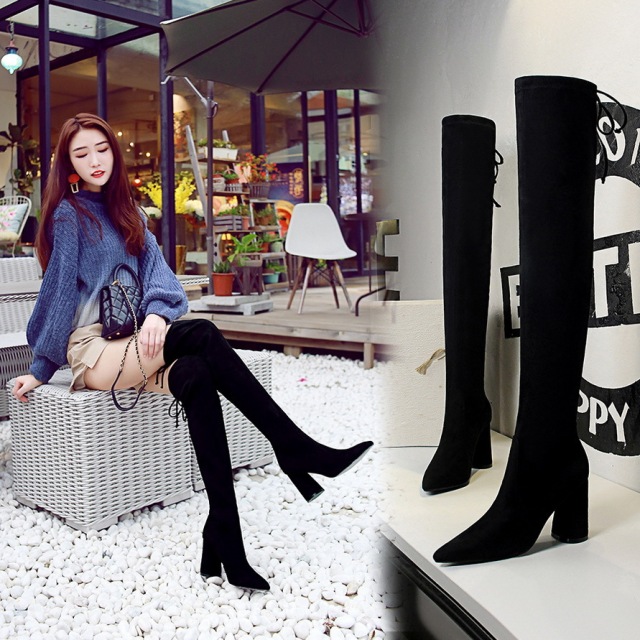 Winter Fashion High heel Suede Point Sexy Night Club Knee Boots