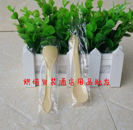 批发一次性独立包装黄色塑料勺子布丁勺冰淇淋勺MS3勺甜品勺100个