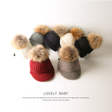 秋冬季韩版儿童新款貉子毛球毛线鸭舌帽户外保暖帽男女宝宝棒球帽