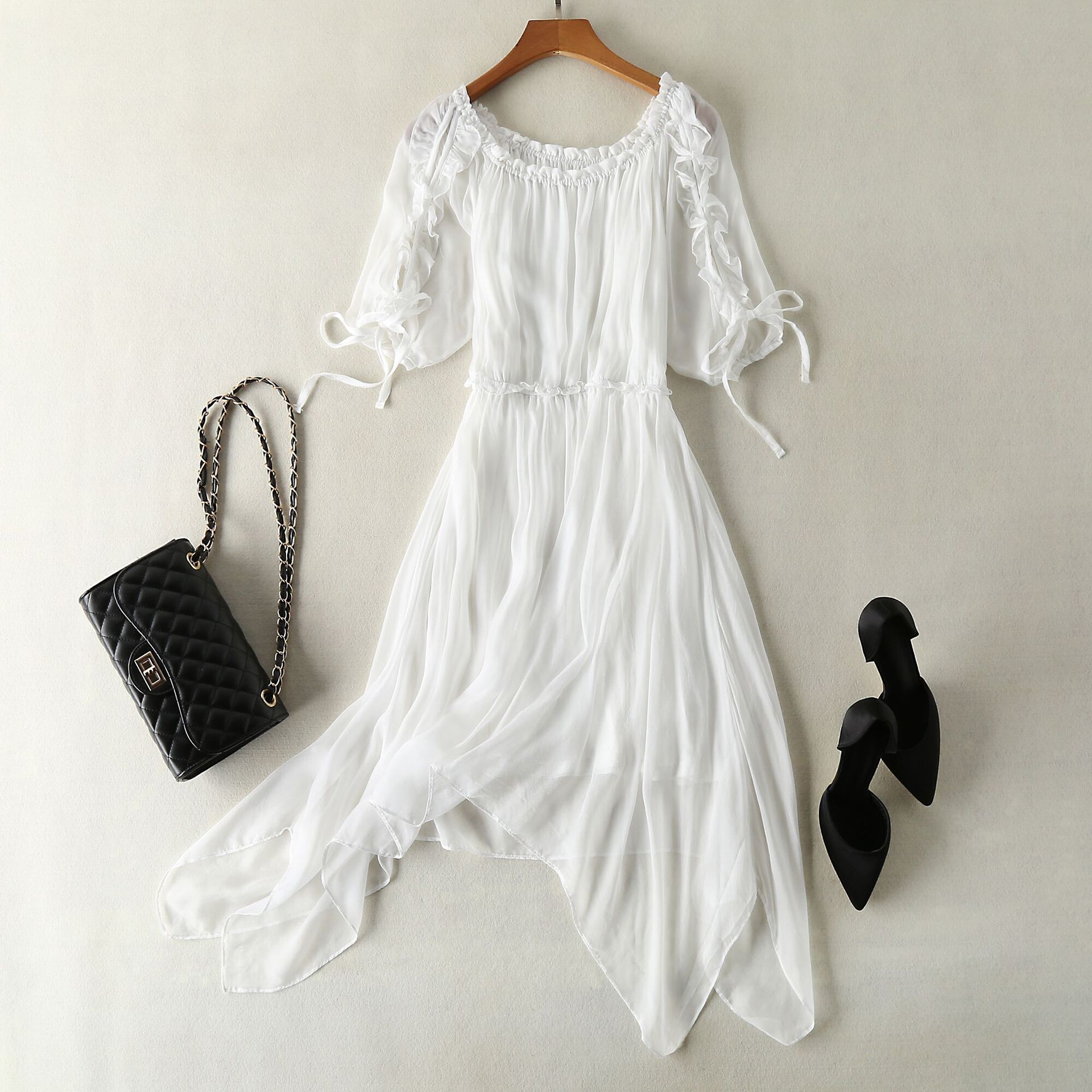 Mulberry Silk Irregular Hem Midi Dress