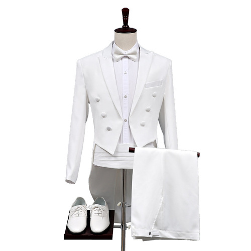 Men's youth singers host jazz dance  white black blazers men magician stage performance tuxedo suits stage costumes dress suit sets