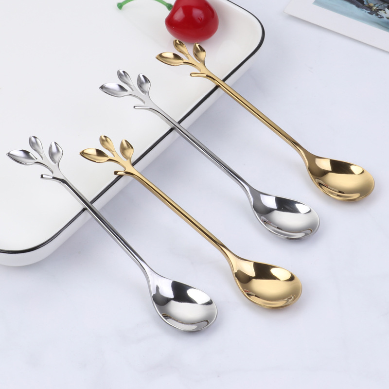 Northern Europe Leaf Coffee spoon Stirring spoon originality branch Leaf Spoon stainless steel Fork Dessert Dessert