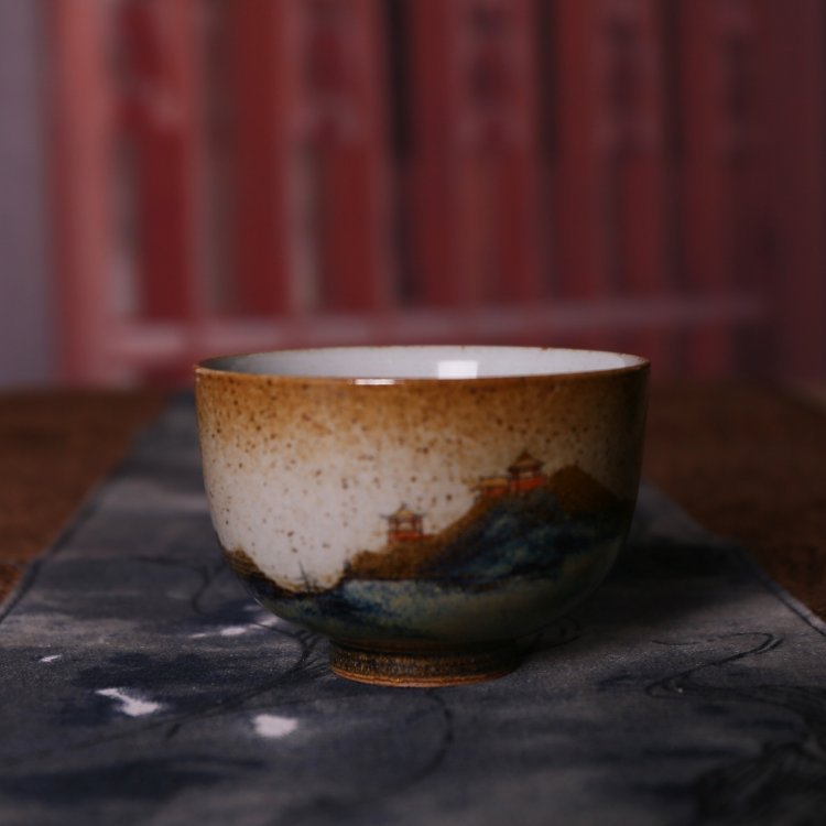 景德镇手工陶瓷杯 手工拉胚手工手绘款名品茶杯 颜色釉彩绘茶杯