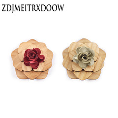 Handmade Wooden Brooch, High-End Retro Suit Accessory Party Brooch