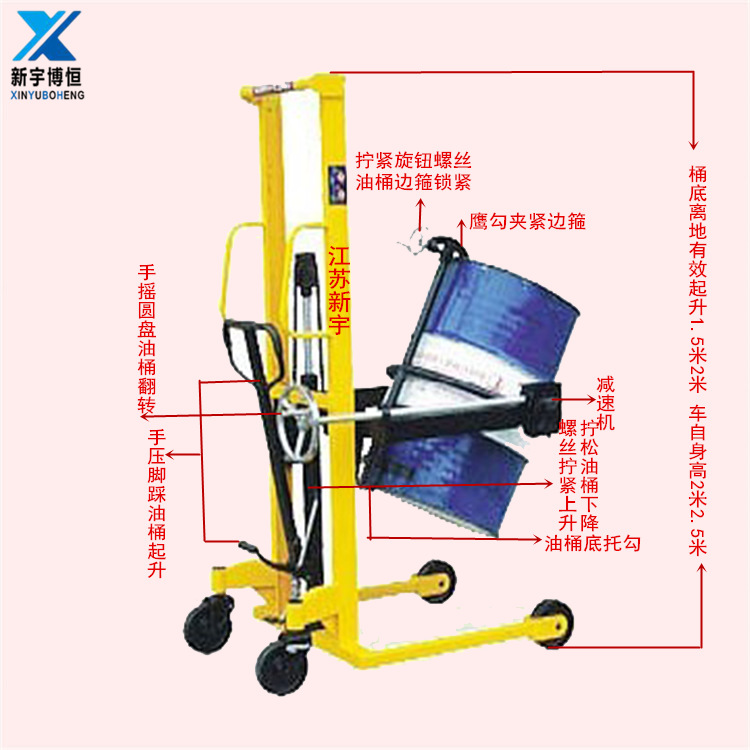 热卖咬嘴式手动油桶装卸车 圆桶堆高搬运车 翻转式油桶倾倒车