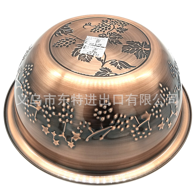 厂家直销不锈钢压花盆葡萄盖盆古铜色创意盖盆出口多用盆详情图6