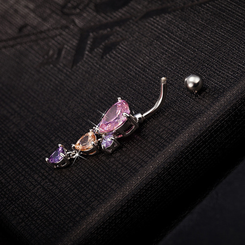 Three heart-shaped zircon bow belly button buttons, foreign trade hot-selling personalized belly button rings, body piercing jewelry wholesale