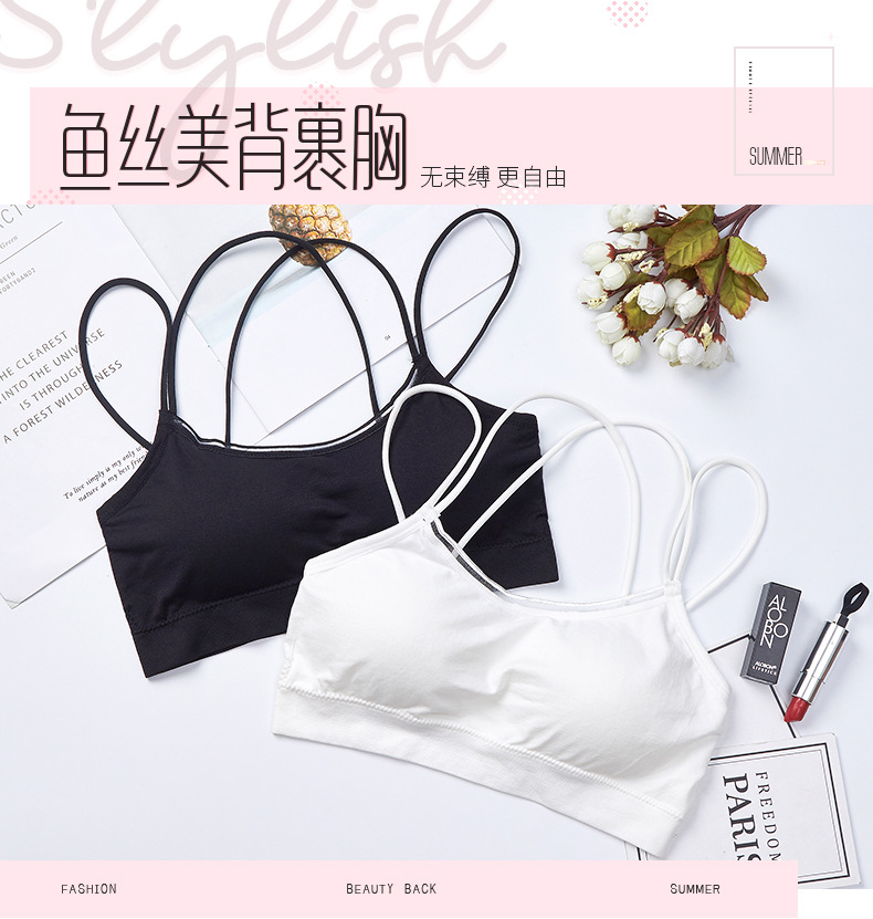 Fashionable women's underwear, sporty, anti-glare, shockproof, sweat-absorbing, breathable base vest with chest pad, cross-shaped beautiful back wrap around the chest detail image 1