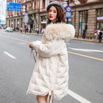 白色羽绒服女中长款2019新款韩版潮加厚时尚白鸭绒冬季大毛领