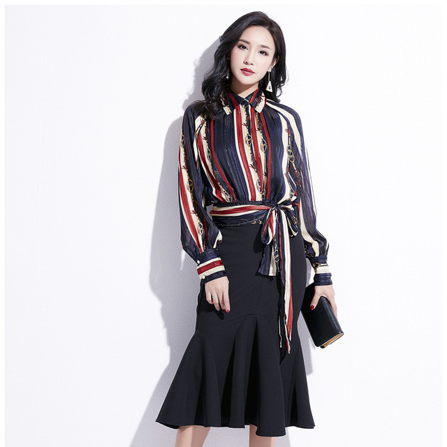 New Shirts Long Sleeve Korean Chiffon Shirts Collar Dot Loose Top